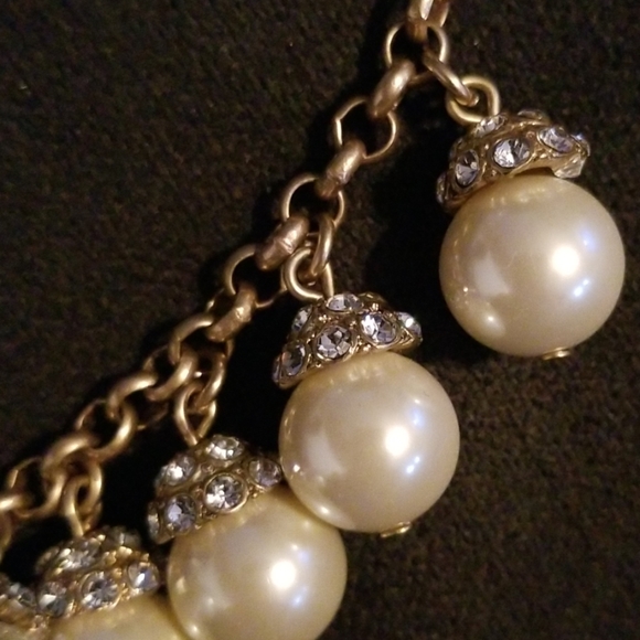 J Crew gold pearl and rhinestones necklace. NWT - Picture 2 of 8